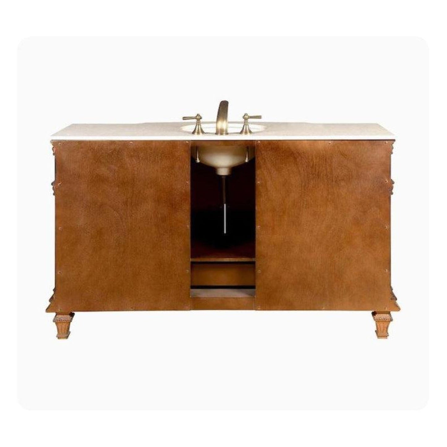 Silkroad Exclusive 60" Single Sink Brazilian Rosewood Bathroom Vanity With Crema Marfil Marble Countertop and White Ceramic Undermount Sink - HYP-0277-CM-UWC-60
