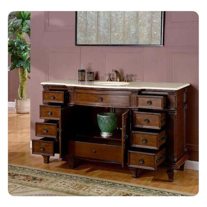 Silkroad Exclusive 60" Single Sink Brazilian Rosewood Bathroom Vanity With Crema Marfil Marble Countertop and White Ceramic Undermount Sink - HYP-0277-CM-UWC-60