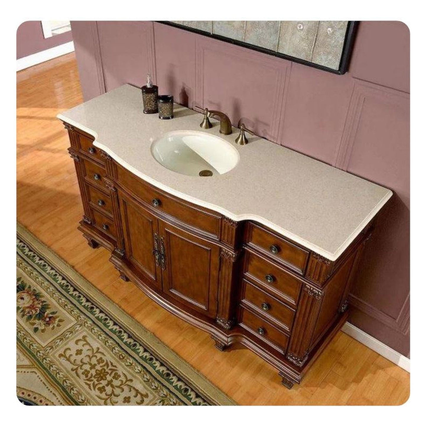 Silkroad Exclusive 60" Single Sink Brazilian Rosewood Bathroom Vanity With Crema Marfil Marble Countertop and White Ceramic Undermount Sink - HYP-0277-CM-UWC-60