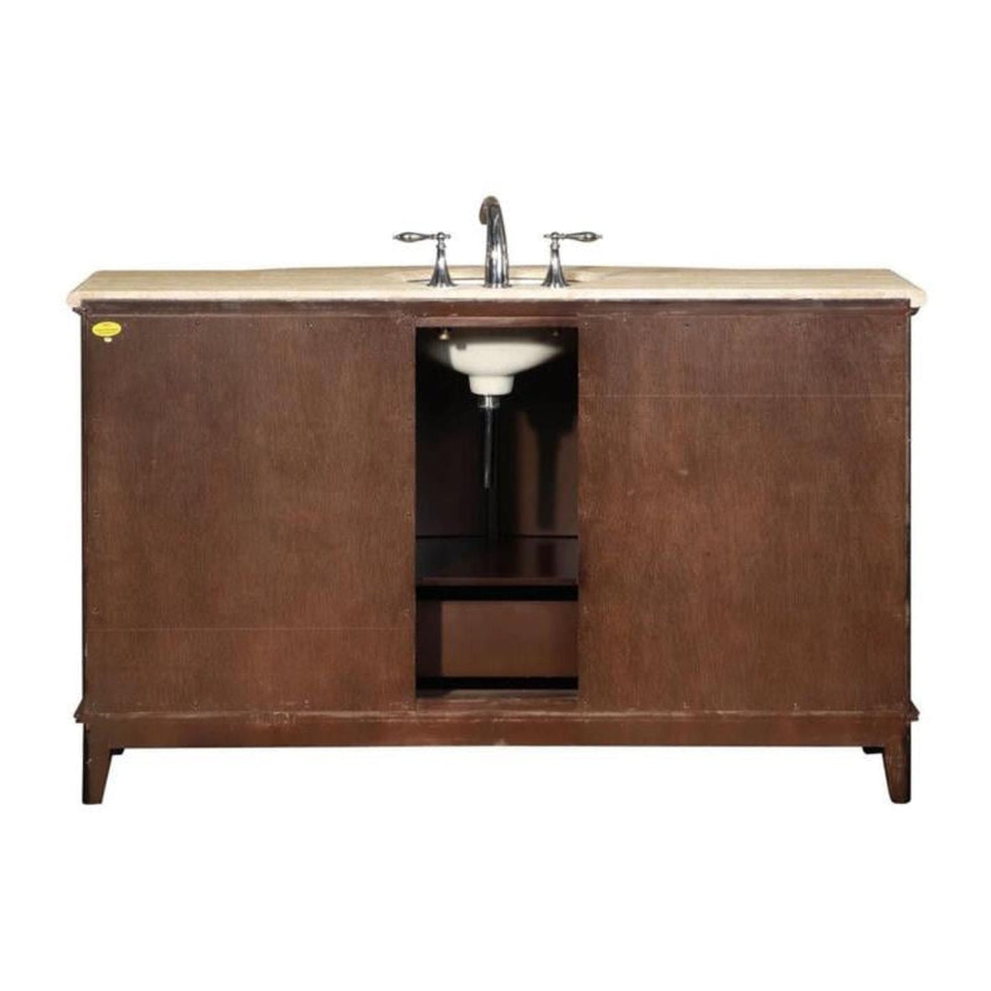 Silkroad Exclusive 60" Single Sink Dark Walnut Bathroom Vanity With Travertine Countertop and White Ceramic Undermount Sink - HYP-0237-T-UWC-60
