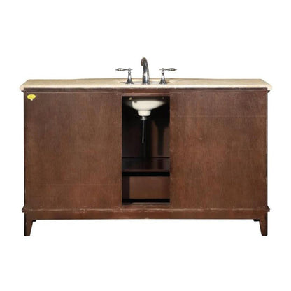 Silkroad Exclusive 60" Single Sink Dark Walnut Bathroom Vanity With Travertine Countertop and White Ceramic Undermount Sink - HYP-0237-T-UWC-60