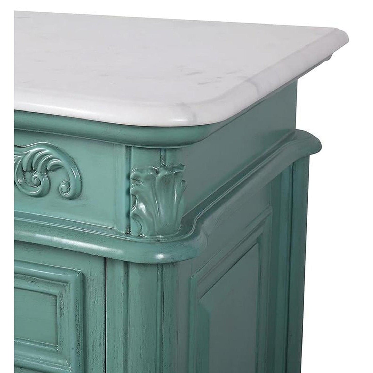 Silkroad Exclusive 60" Single Sink Vintage Green Bathroom Vanity With Carrara White Marble Countertop and White Ceramic Undermount Sink - V0299NW60C