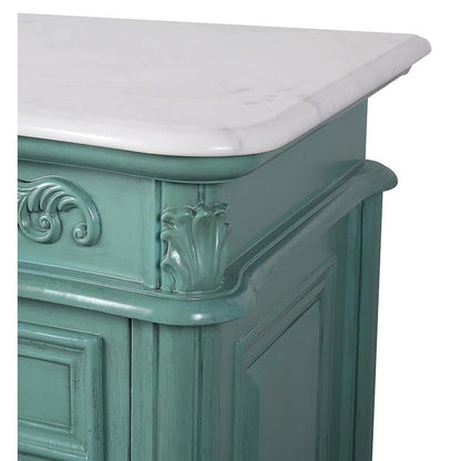 Silkroad Exclusive 60" Single Sink Vintage Green Bathroom Vanity With Carrara White Marble Countertop and White Ceramic Undermount Sink - V0299NW60C
