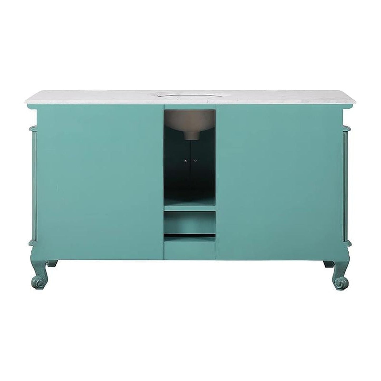 Silkroad Exclusive 60" Single Sink Vintage Green Bathroom Vanity With Carrara White Marble Countertop and White Ceramic Undermount Sink - V0299NW60C