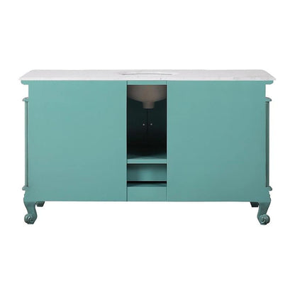 Silkroad Exclusive 60" Single Sink Vintage Green Bathroom Vanity With Carrara White Marble Countertop and White Ceramic Undermount Sink - V0299NW60C