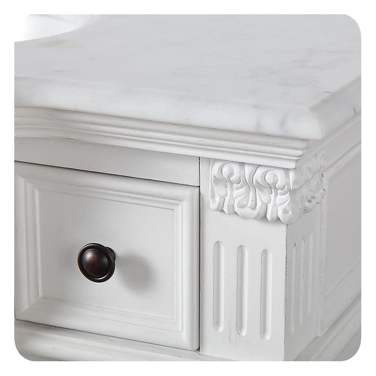 Silkroad Exclusive 72" Double Sink Antique White Bathroom Vanity With Carrara White Marble Countertop and White Ceramic Undermount Sink - V0722WW72D