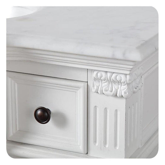 Silkroad Exclusive 72" Double Sink Antique White Bathroom Vanity With Carrara White Marble Countertop and White Ceramic Undermount Sink - V0722WW72D