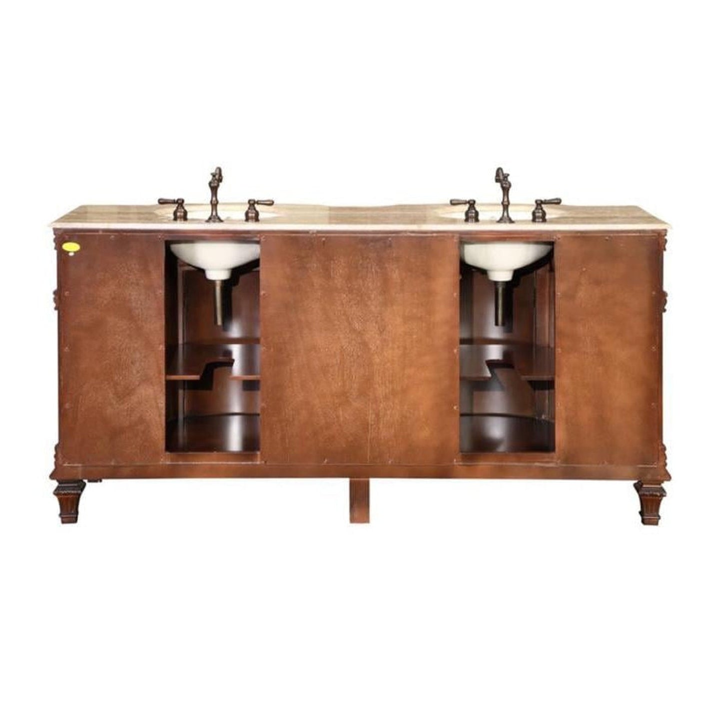 Silkroad Exclusive 72" Double Sink Brazilian Rosewood Bathroom Vanity With Travertine Countertop and Ivory Ceramic Undermount Sink - HYP-0722-T-UIC-72