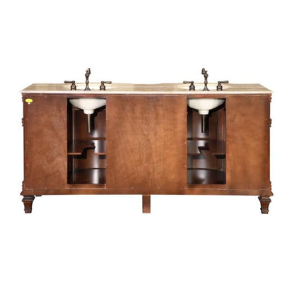 Silkroad Exclusive 72" Double Sink Brazilian Rosewood Bathroom Vanity With Travertine Countertop and Ivory Ceramic Undermount Sink - HYP-0722-T-UIC-72