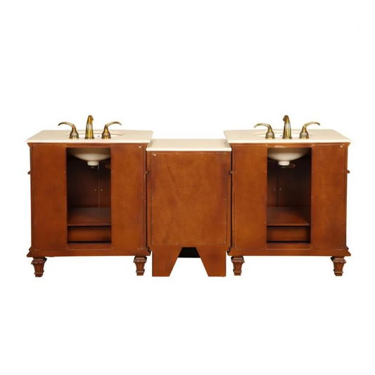 Silkroad Exclusive 80" Double Sink Cherry Modular Vanity with Crema Marfil Marble Countertop - HYP-0205-CM-UIC-80