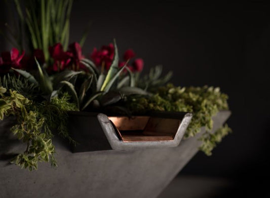 Slick Rock Concrete 29” Cascade Square Planter and Water Bowl + Copper Scupper - KCC29SSCC