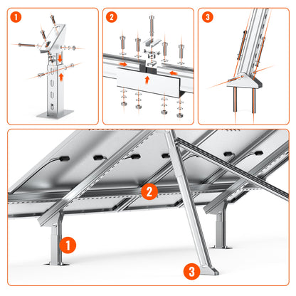 Solar Ground Mount | Fit MEGA 100/100 SLIM/MEGA 150 | Adjustable, Easy-to-Install Brackets for 1-4 Panels