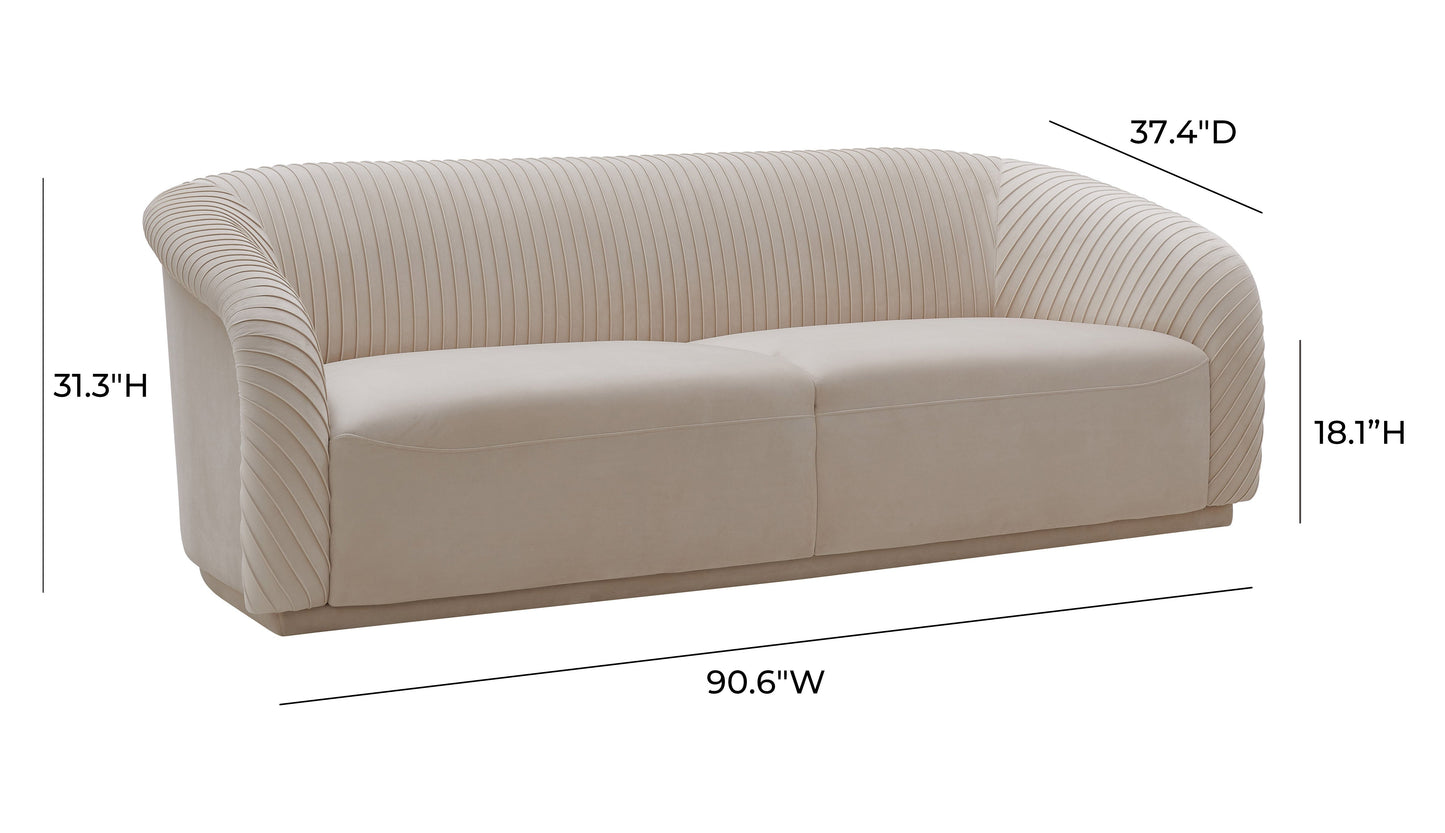 Modway Furniture Yara Plush Velvet Sofa - Elegant Pleated Design with Rolled Arms for Stylish Comfort in Any Space