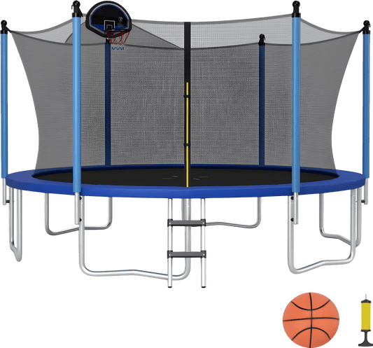 Costway Trampoline 15' Outdoor Recreational with Ladder Enclosure Net and Basketball Hoop New - TW10068+