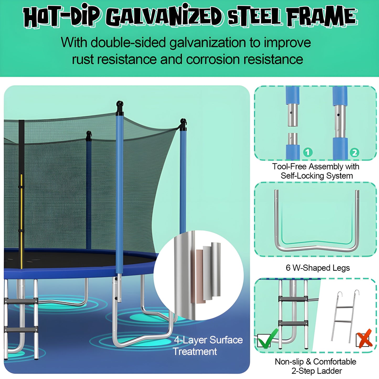 Costway Trampoline 15' Outdoor Recreational with Ladder Enclosure Net and Basketball Hoop New - TW10068+