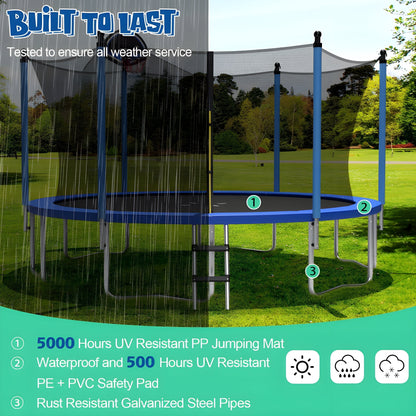 Costway Trampoline 15' Outdoor Recreational with Ladder Enclosure Net and Basketball Hoop New - TW10068+