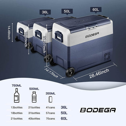 BODEGAcooler 12V Fridge 64qt/60L with Wheels Dual Zone - T60