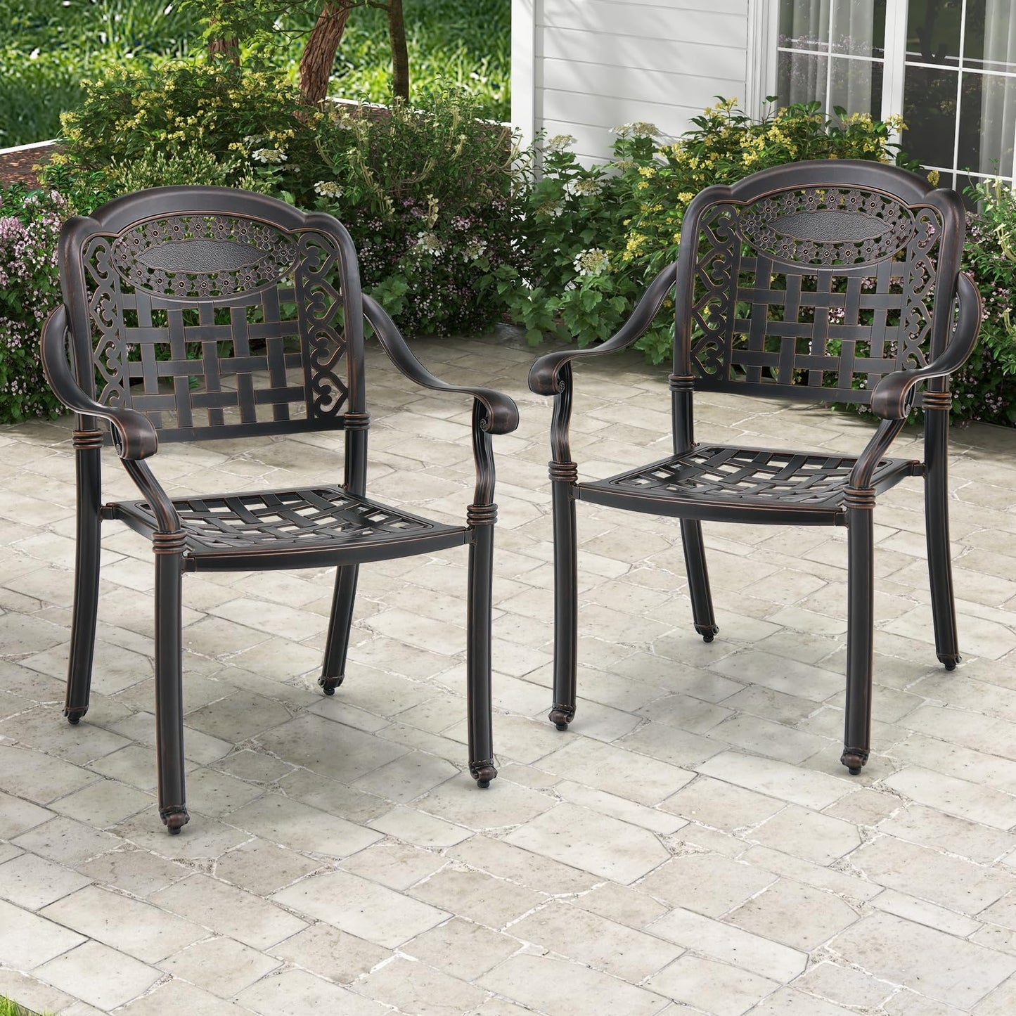 Tangkula Set of 2 Cast Aluminum Patio Dining Chairs - 2*NP11299CP-2