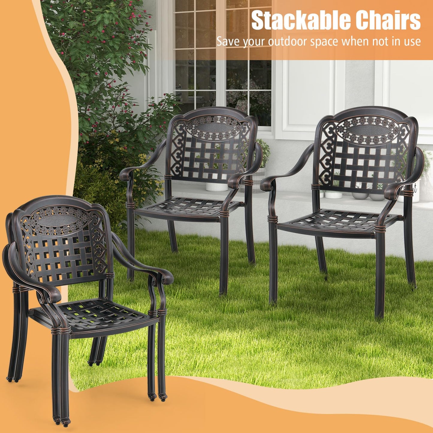 Tangkula Set of 2 Cast Aluminum Patio Dining Chairs - 2*NP11299CP-2