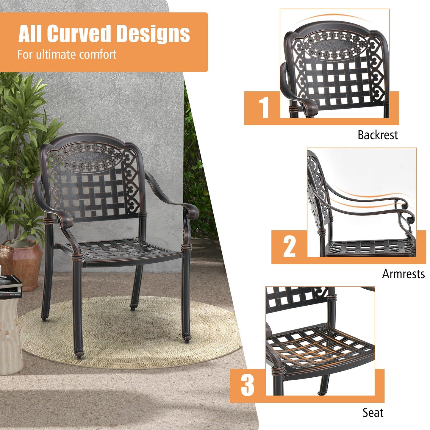 Tangkula Set of 2 Cast Aluminum Patio Dining Chairs - 2*NP11299CP-2