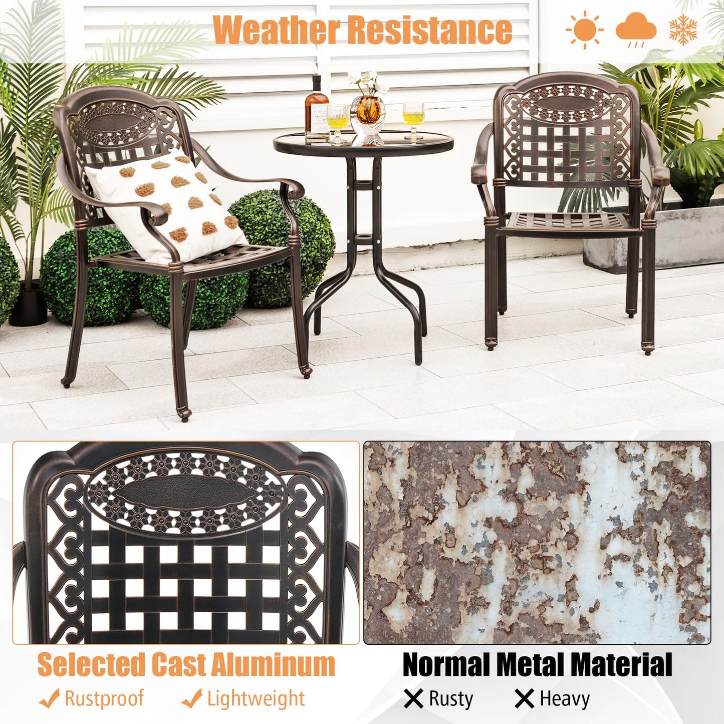Tangkula Set of 2 Cast Aluminum Patio Dining Chairs - 2*NP11299CP-2