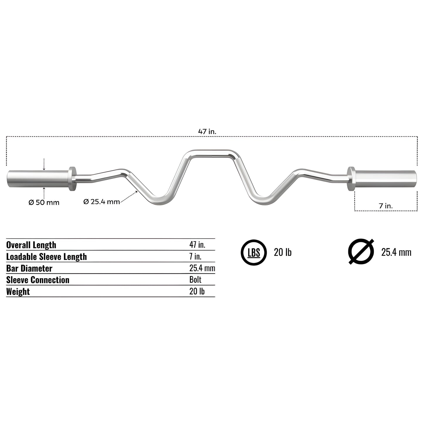 Troy Olympic Style "Economy" Super Curl Bar -  GSOZ-47
