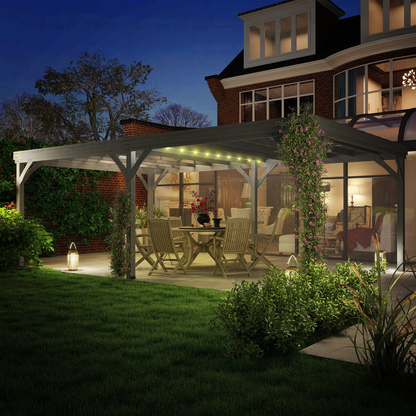 12' x 20' Wooden Pergola with Grape Vine Design & Concrete Anchors, Gray