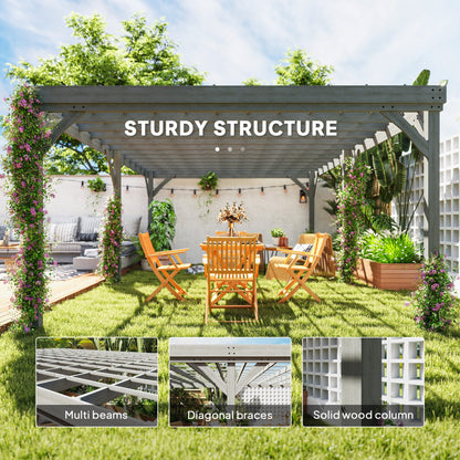 12' x 20' Wooden Pergola with Grape Vine Design & Concrete Anchors, Gray