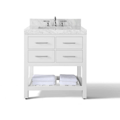 Ancerre Elizabeth Bathroom Vanity with Sink and Carrara White Marble Top Cabinet Set - VTS-ELIZABETH-36-W-CW - Backyard Provider