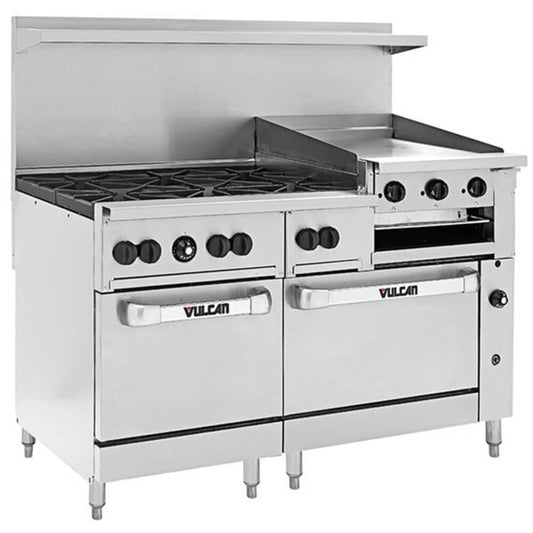 Vulcan 60SS-6B24GBP Endurance 6 Burner 60" Liquid Propane Gas Range with Griddle/Broiler and Standard Oven Base - 268,000 BTU - 60SS-6B24GBP