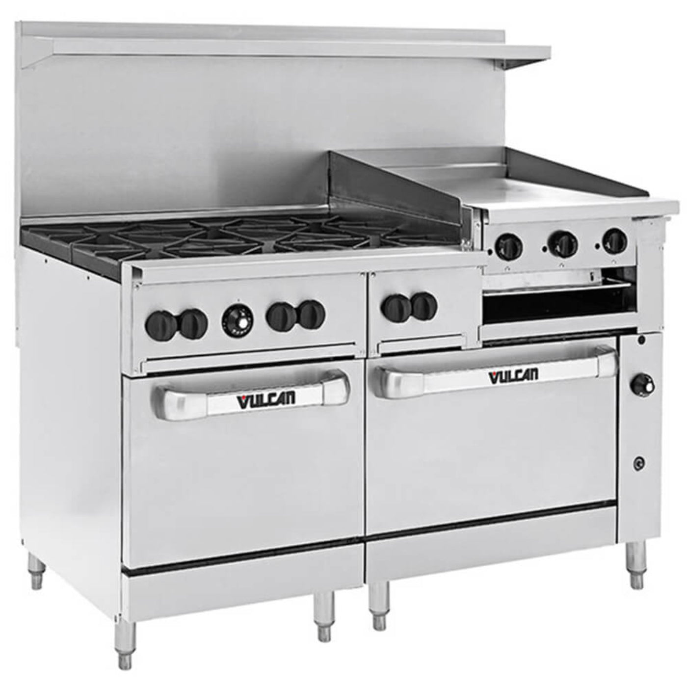 Vulcan 60SS-6B24GBN Endurance 6 Burner 60" Natural Gas Range with Griddle/Broiler and Standard Oven Base - 268,000 BTU - 60SS-6B24GBN