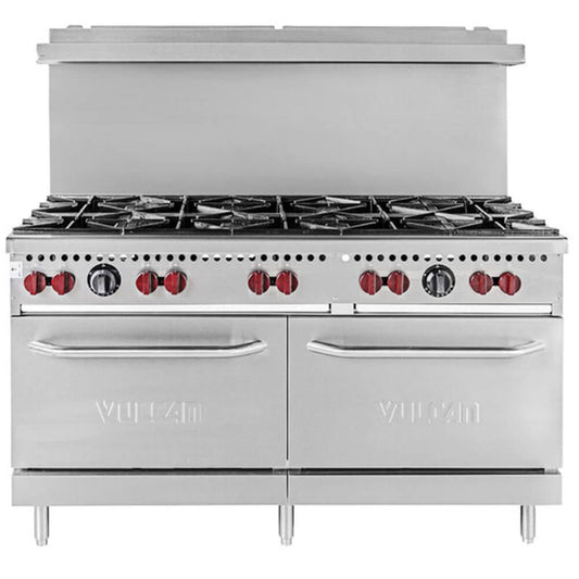 Vulcan SX60-10BN SX Series Natural Gas 10 Burner 60 Range with 2 Standard Ovens - 340 000 BTU - SX60-10BN