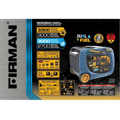 Firman WH03041 3000W/3300W 30 Amp Recoil Start Parallel Ready Dual Fuel Inverter Generator New WH03041