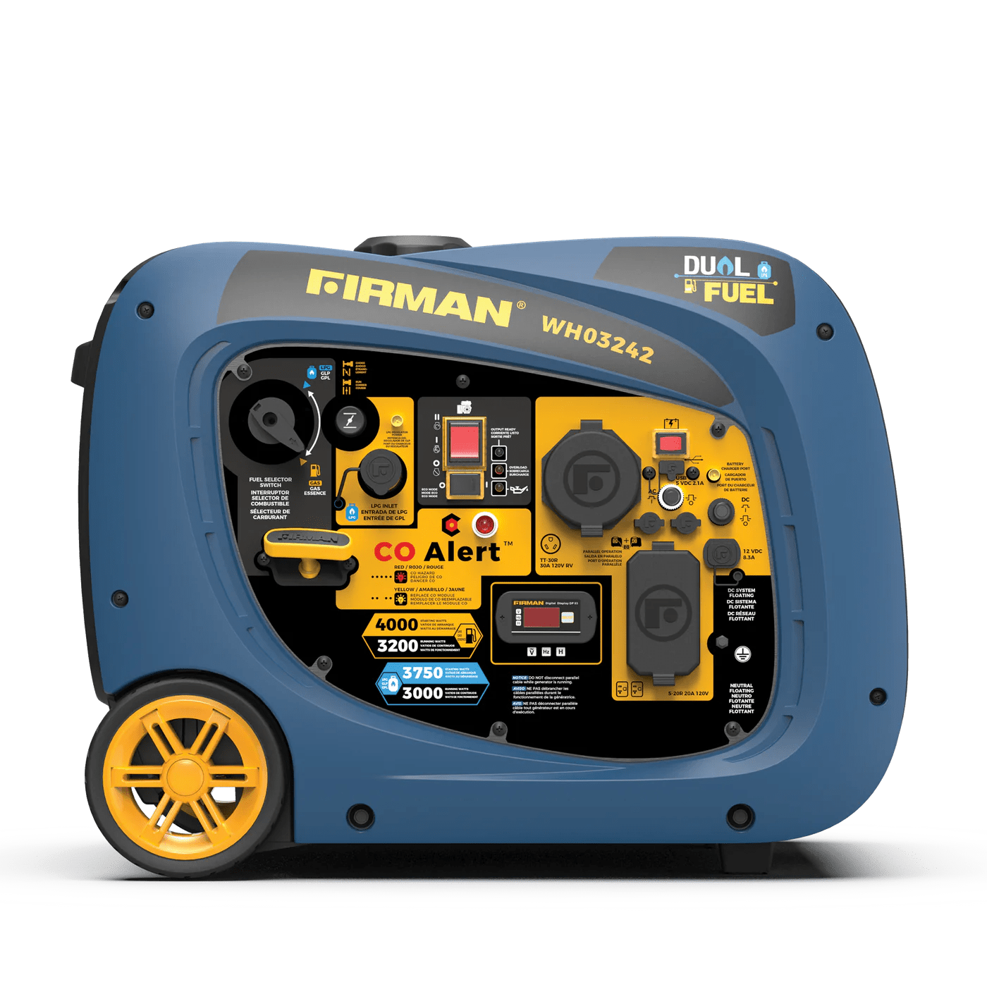Firman WH03242 Dual Fuel Gas Propane Inverter Generator 3200W/4000W 30 Amp Low THD Parallel Ready with Electric Start Manufacturer RFB WH03242