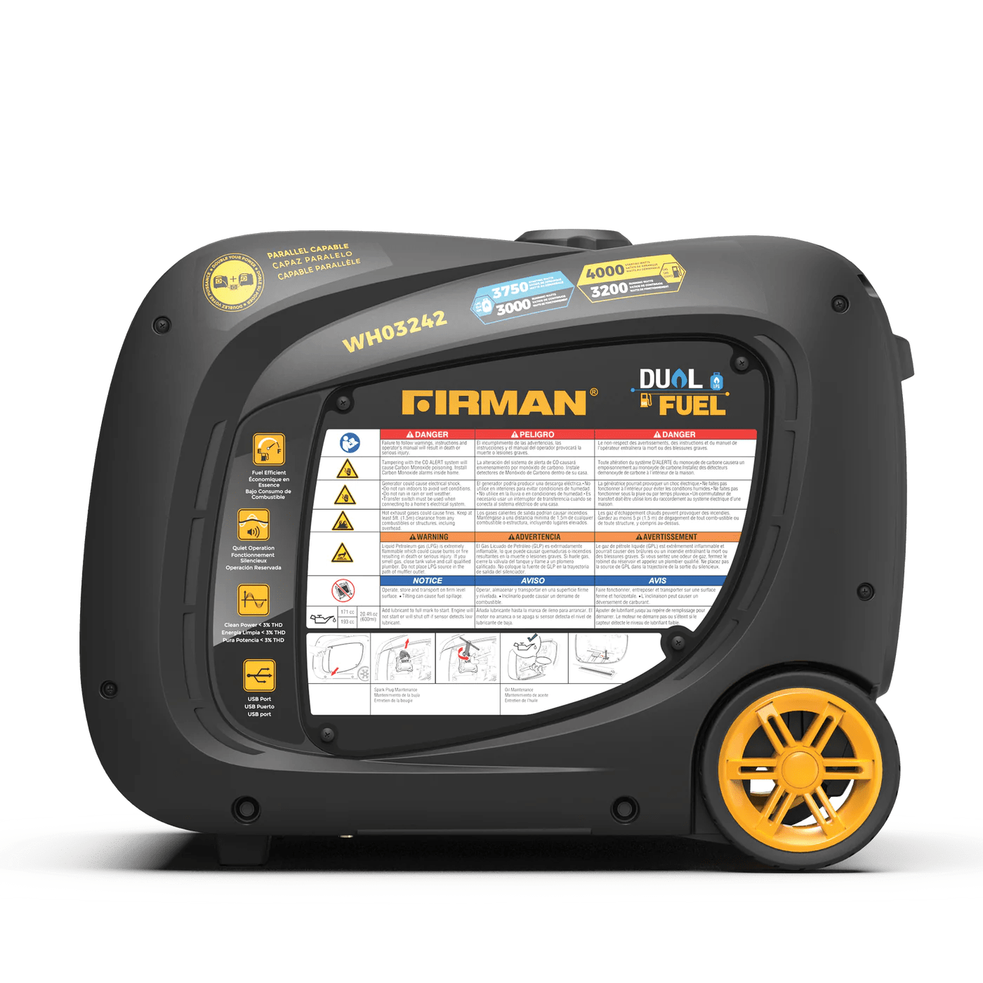 Firman WH03242 Dual Fuel Gas Propane Inverter Generator 3200W/4000W 30 Amp Low THD Parallel Ready with Electric Start Manufacturer RFB WH03242