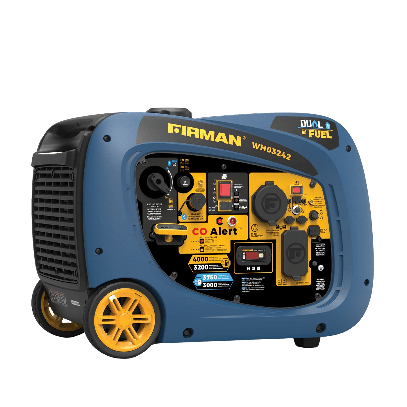 Firman WH03242 Dual Fuel Gas Propane Inverter Generator 3200W/4000W 30 Amp Low THD Parallel Ready with Electric Start Manufacturer RFB WH03242