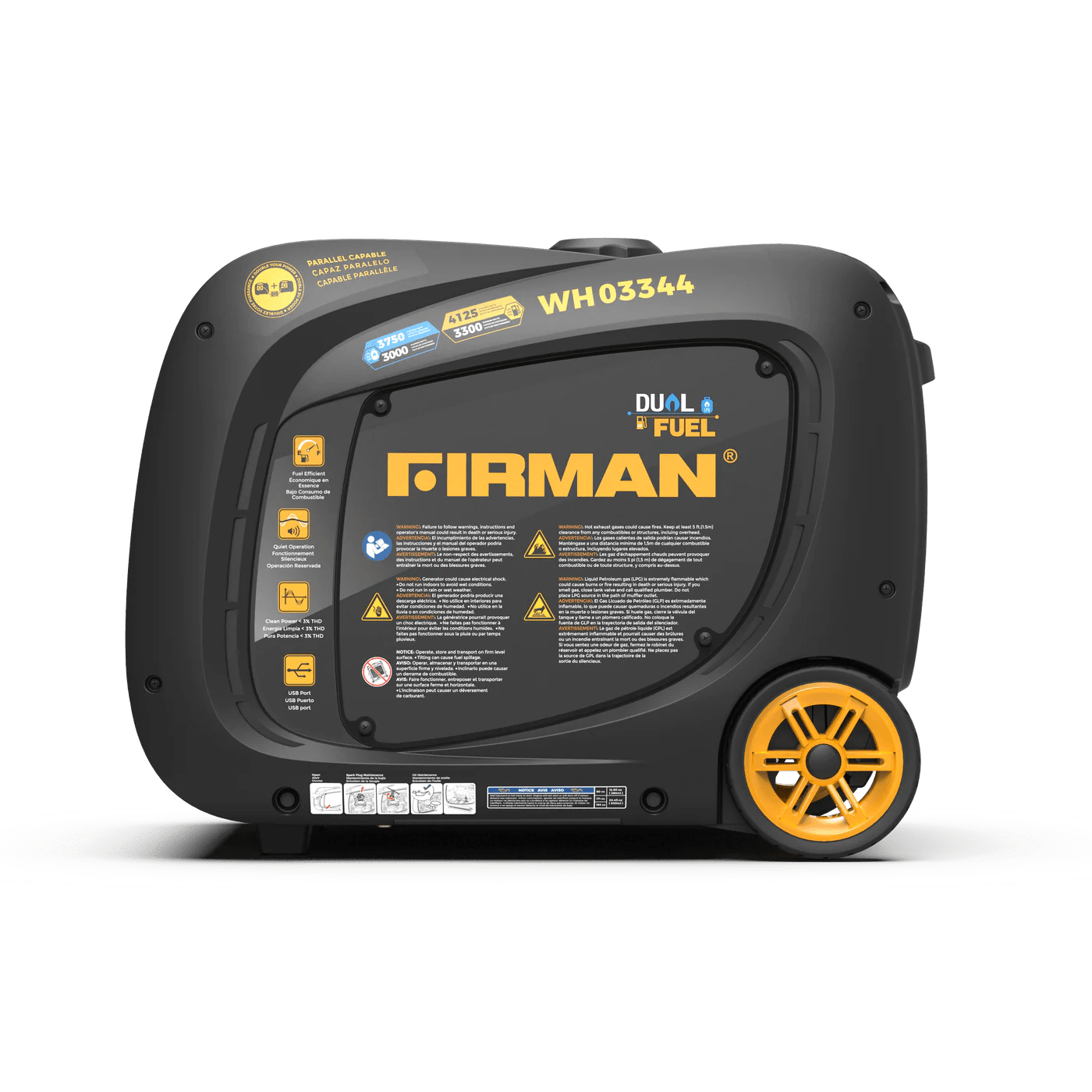 Firman WH03344 Dual Fuel Inverter Generator 3300W/4125W 30 Amp Electric Start New WH03344