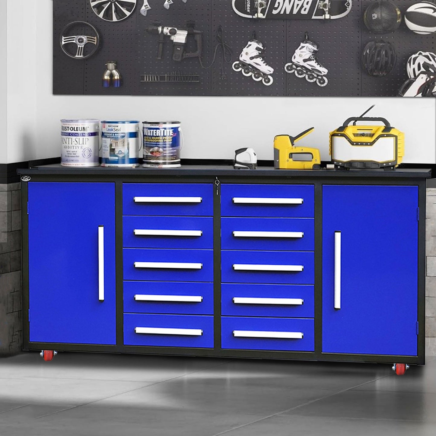 7ft 10-drawer Storage Workbench with Wheels