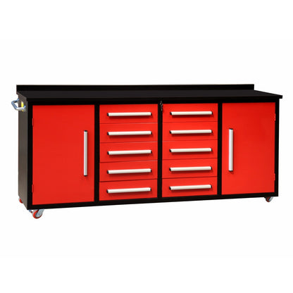 7ft 10-drawer Storage Workbench with Wheels