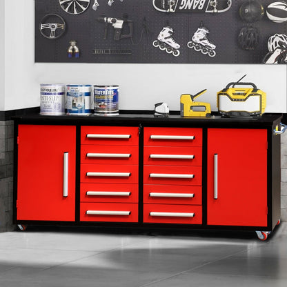 7ft 10-drawer Storage Workbench with Wheels