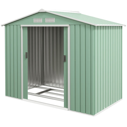 Outsunny EverBase 7' x 4' Outdoor Storage Shed with Foundation Kit, Double Lockable Door & Air Vents, Light Green - 845-030YG