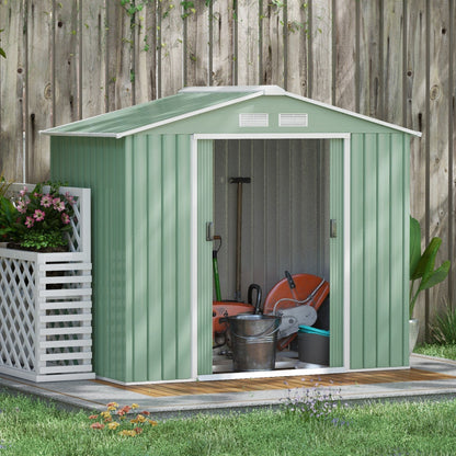 Outsunny EverBase 7' x 4' Outdoor Storage Shed with Foundation Kit, Double Lockable Door & Air Vents, Light Green - 845-030YG