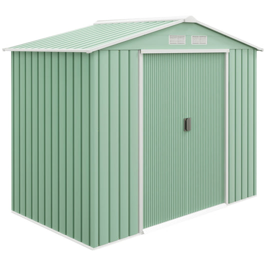 Outsunny EverBase 7' x 4' Outdoor Storage Shed with Foundation Kit, Double Lockable Door & Air Vents, Light Green - 845-030YG