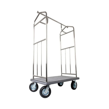 Hospitality 1 Source XDBCSS-6 Transporter Bellman's Cart — Stainless Steel - 6" pneumatic wheels - XDBCSS-6
