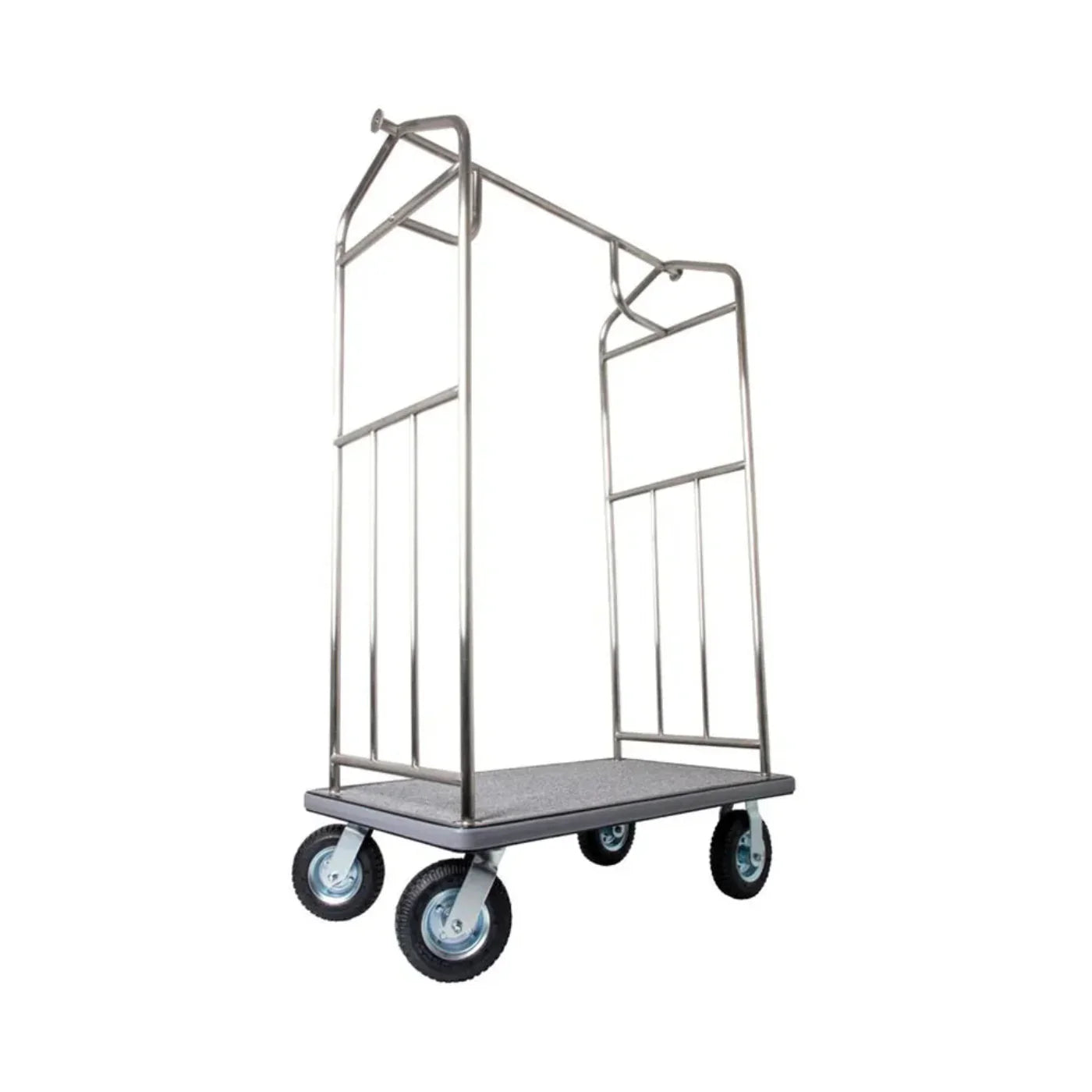 Hospitality 1 Source XDBCSS-6 Transporter Bellman's Cart — Stainless Steel - 6" pneumatic wheels - XDBCSS-6