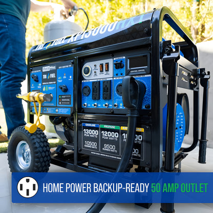 DuroMax 13,000 Watt Electric Start Tri-Fuel Portable Generator w/ CO Alert - XP13000HXT