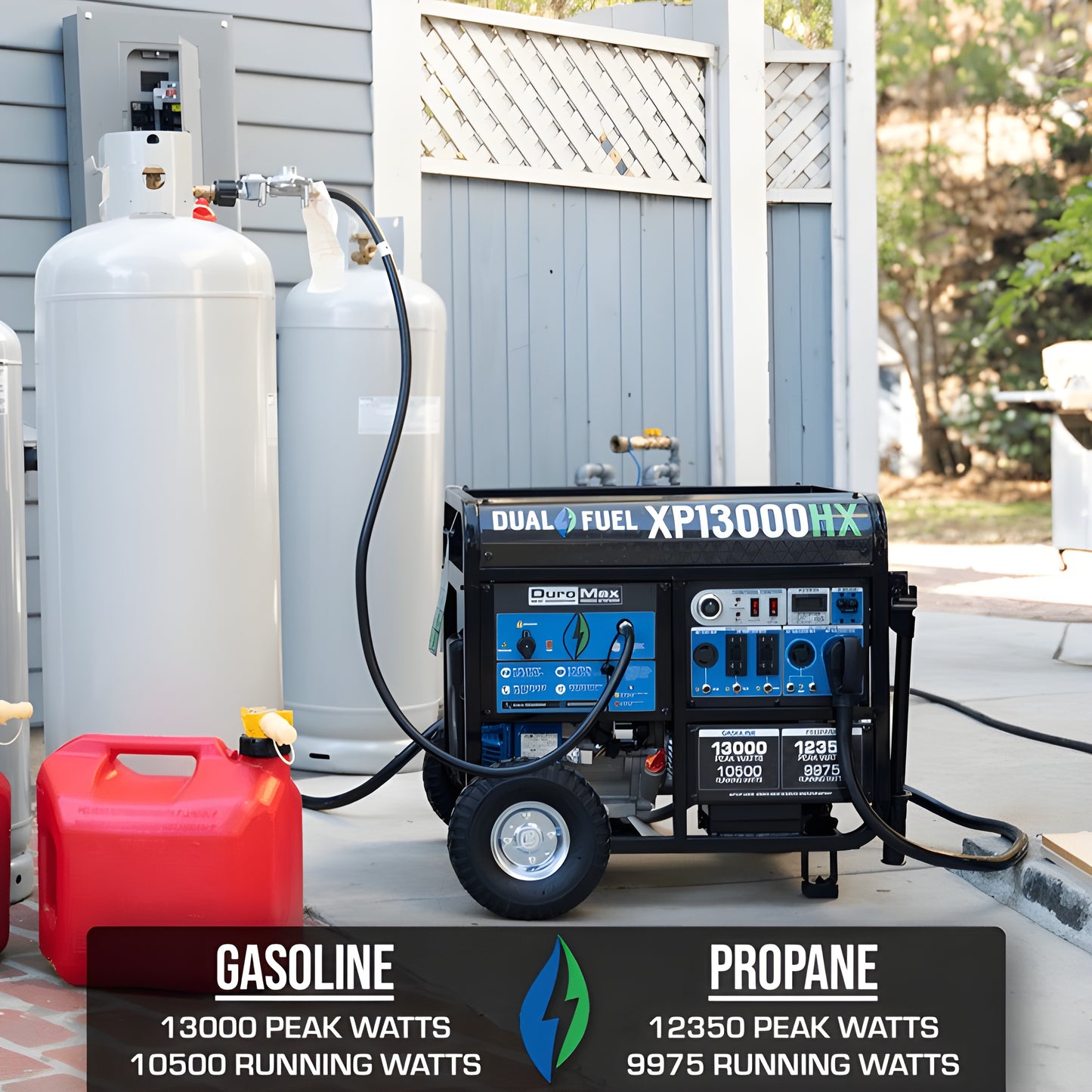 DuroMax 13,000 Watt Portable Dual Fuel Gas Propane CO Alert Generator - XP13000HX