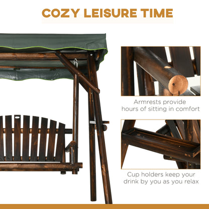 Outsunny 2-Person Outdoor Hanging Swing Chair with Adjustable Canopy and Side Trays - 84A-216