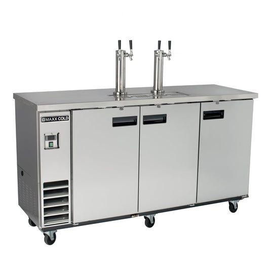 Maxx Cold Dual Tower, 2 Tap Beer Dispenser, 73"W, 17.3 cu. ft., 3 Barrels/Kegs (490L) Storage Capacity, in Stainless Steel - MXBD72-2SHC