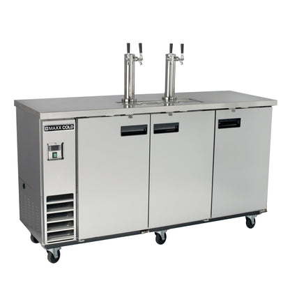 Maxx Cold Dual Tower, 2 Tap Beer Dispenser, 73"W, 17.3 cu. ft., 3 Barrels/Kegs (490L) Storage Capacity, in Stainless Steel - MXBD72-2SHC